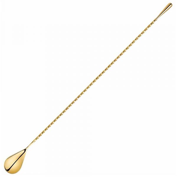 Premium 40cm Gold Bar Spoon Droplet by 47 Ronin - Ideal for Mixing Cocktails and Stirring Drinks - 01341-GOL