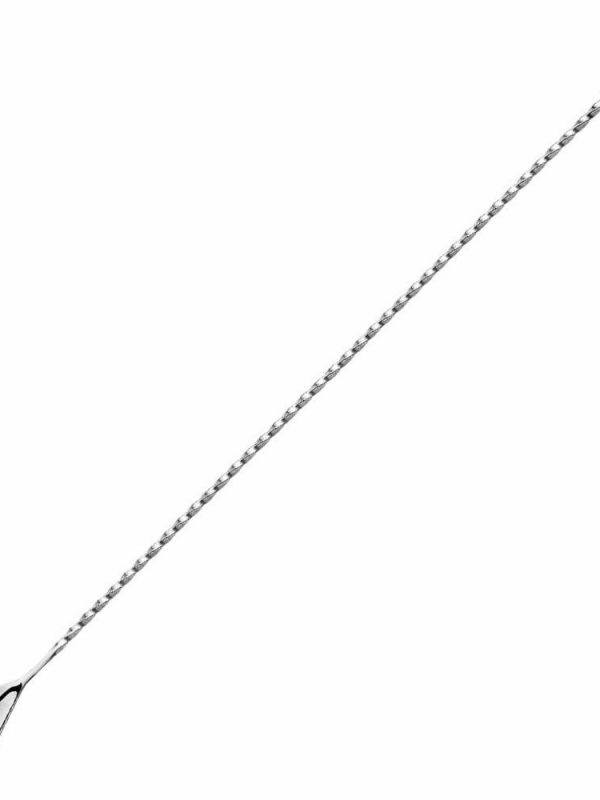 Shiny silver teardrop bar spoon, 40cm long, ideal for mixing cocktails in style and adding elegance to your barware collection.