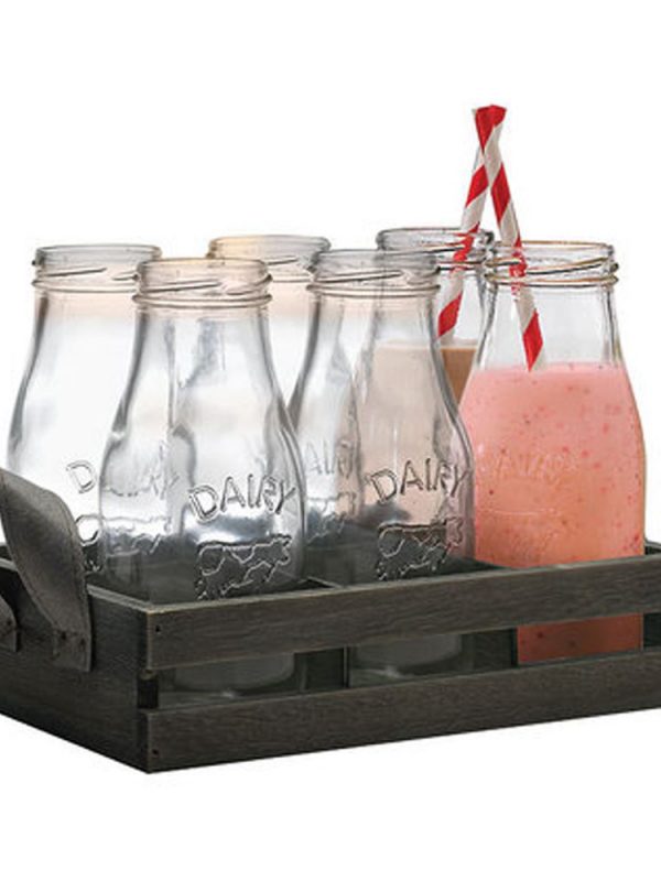 Set of 6 X 31cl Milk Bottles in Cocktail Design, Perfect for Serving Drinks in Style, High-Quality Glassware for Stylish Entertaining