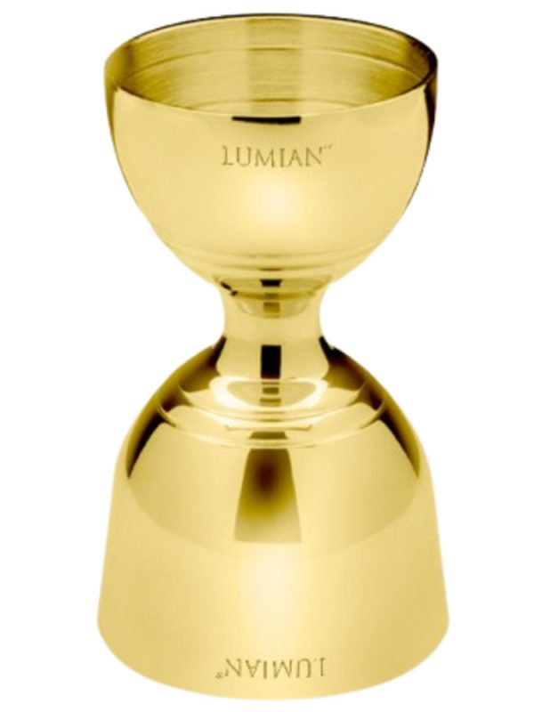 Shimmer in style with the Jigger Giove 30/60ml Gold cocktail measuring tool, perfect for precise mixology at home or in a professional bar setting.