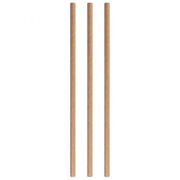 Pack of 250 eco-friendly beige paper straws, 8mm diameter x 200mm length - perfect for parties and events. Biodegradable and sustainable option.