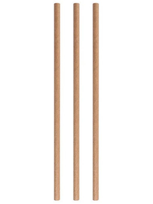 Pack of 250 eco-friendly beige paper straws, 8mm diameter x 200mm length - perfect for parties and events. Biodegradable and sustainable option.