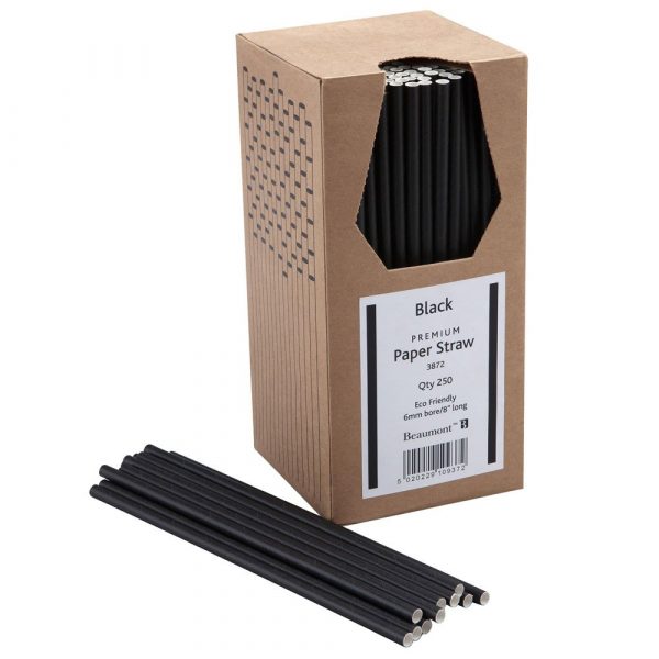 Environmentally friendly black paper straws, 6mm diameter and 2000mm length, pack of 250. Ideal for eco-conscious consumers. Buy now!