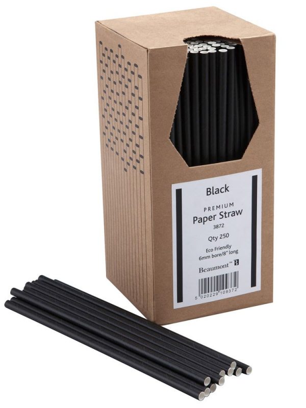 Environmentally friendly black paper straws, 6mm diameter and 2000mm length, pack of 250. Ideal for eco-conscious consumers. Buy now!