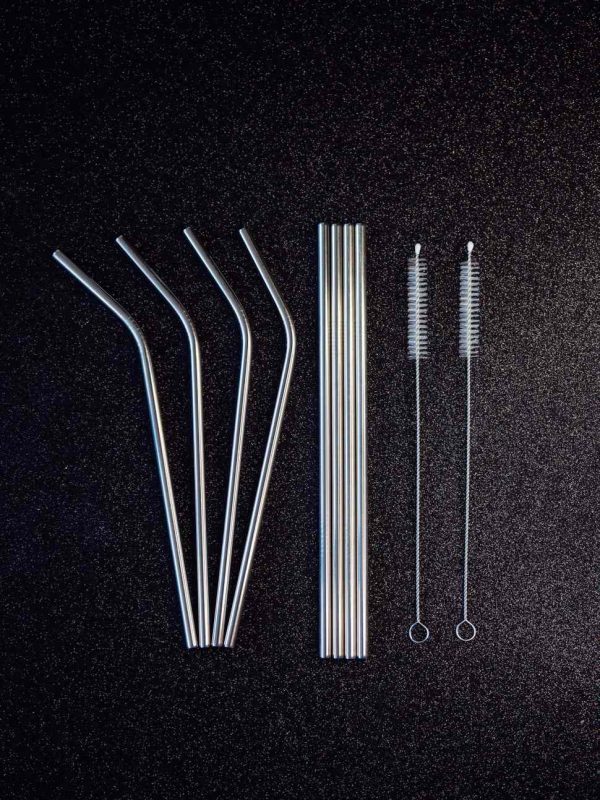Stylish silver steel reusable straws for eco-conscious sippers - perfect for drinks at home or on-the-go, durable and sustainable choice.