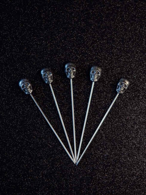 Premium black caveira cocktail sticks for stylish entertaining, set of 10, perfect for drinks and appetizers