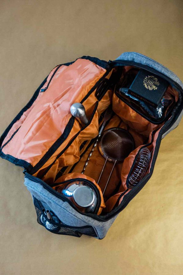 Premium Bartender Tool Bag in Stylish Gray - Perfect accessory for mixologists, durable and spacious, order now!