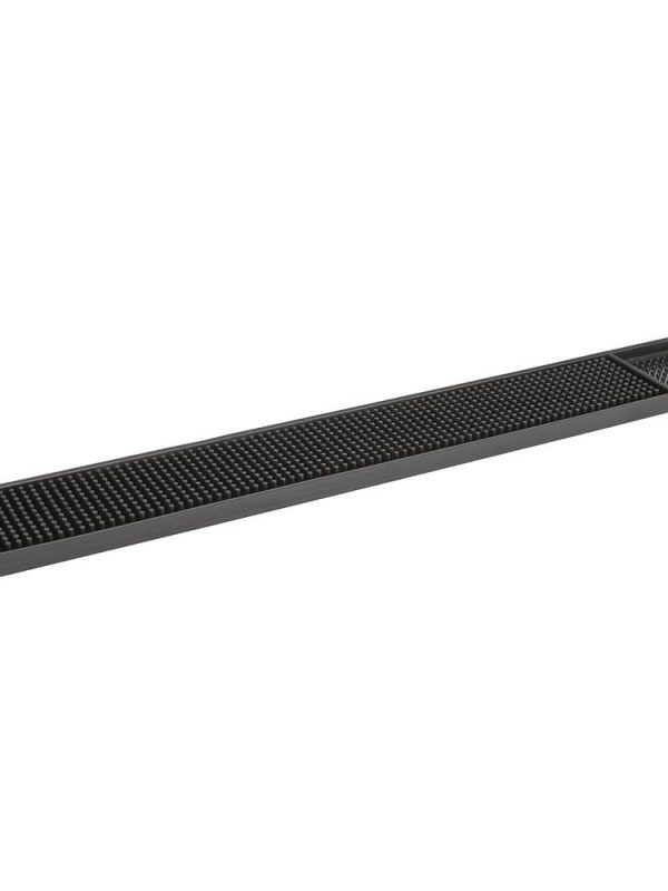 Premium black bar mat, 61cm x 8cm, ideal for home or commercial use. Non-slip and durable design for easy cleanups and cocktail making.