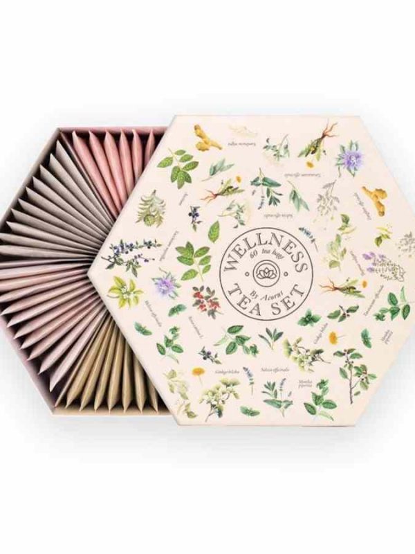Indulge in Acorus Wellness Tea Set with 60 Tea Bags for a soothing experience like never before - perfect for relaxation and rejuvenation.