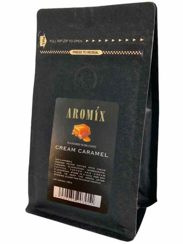 Indulge in the rich flavors of Aromix Creme Coffee Caramel in this 150g Ground blend - a delightful treat for coffee lovers!