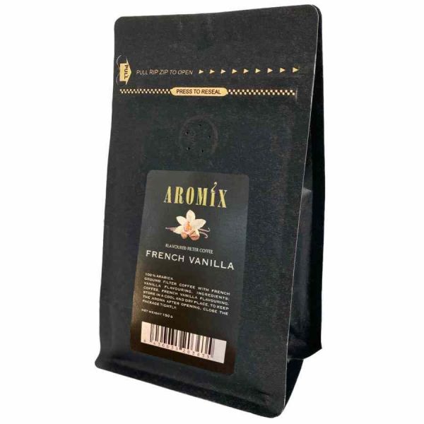 Indulge in the rich aroma of Aromax French Vanilla Coffee Aromix 150g Ground - a premium blend for coffee lovers.