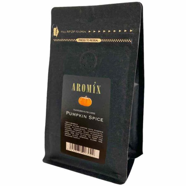Indulge in the rich aroma and flavor of Aromix Pumpkin Spice Flavored Coffee - 150g of perfectly ground goodness. Buy now!