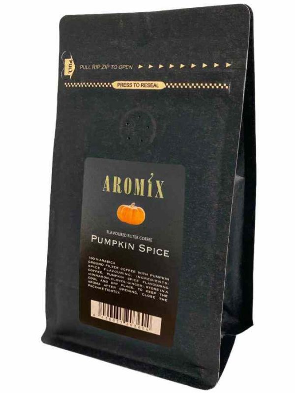 Indulge in the rich aroma and flavor of Aromix Pumpkin Spice Flavored Coffee - 150g of perfectly ground goodness. Buy now!