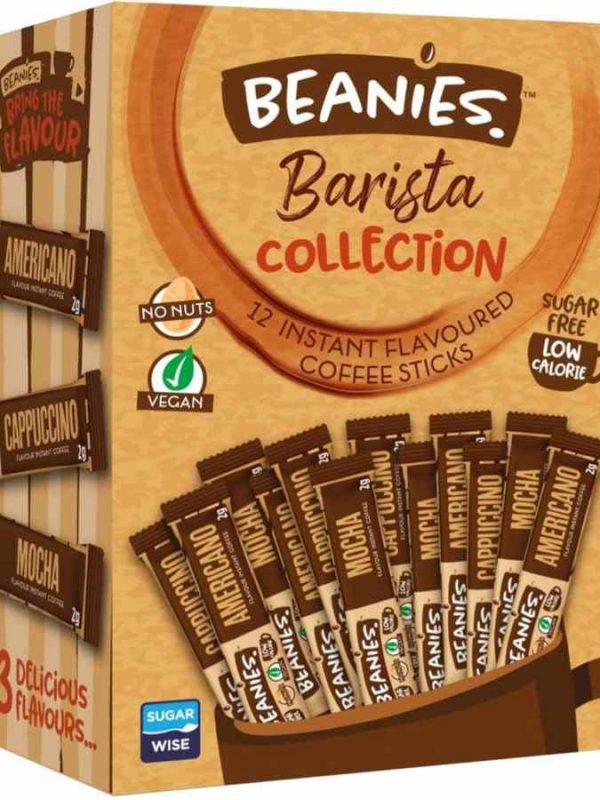 Indulge in Beanies Barista Collection - 12 Flavor Instant Coffee Sticks. Elevate your coffee experience with this premium assortment!