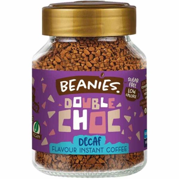 Indulge in Beanies Instant Coffee Double Decaffeinated Chocolate Flavor 50g - a rich and flavorful treat, perfect for coffee lovers seeking a caffeine-free delight.