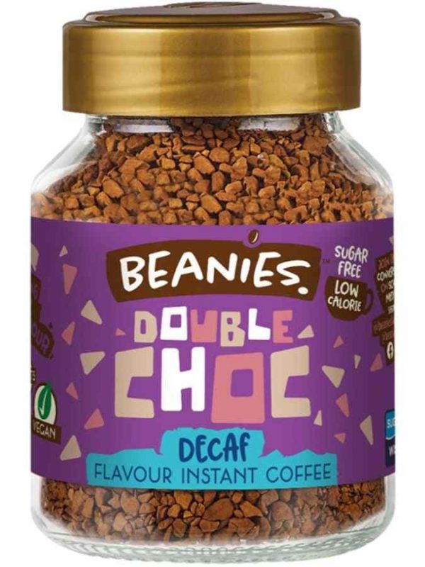Indulge in Beanies Instant Coffee Double Decaffeinated Chocolate Flavor 50g - a rich and flavorful treat, perfect for coffee lovers seeking a caffeine-free delight.