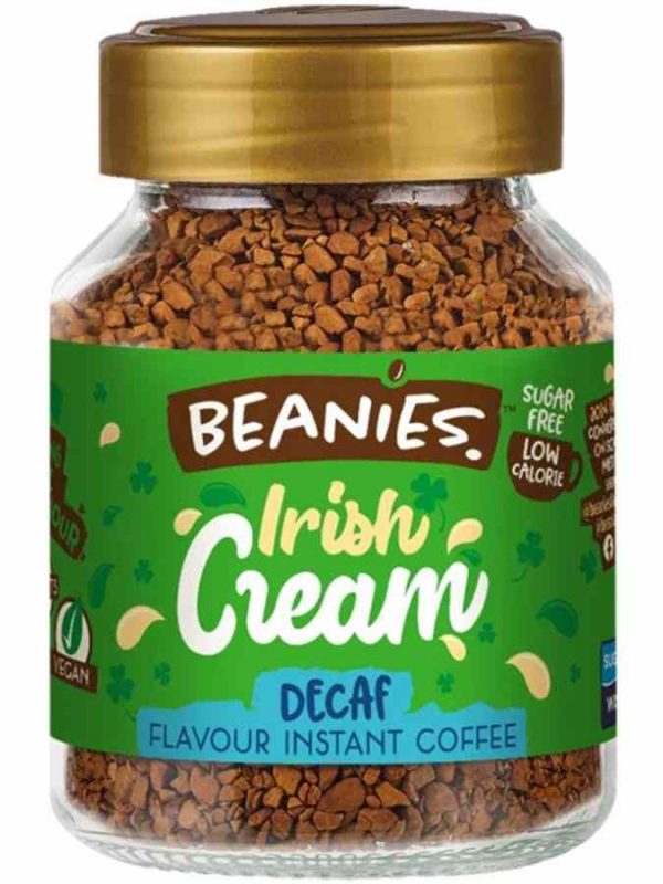 Indulge in Beanies Decaffeinated Instant Coffee with Irish Cream 50g - A rich, creamy delight in every sip. Perfect for coffee lovers.