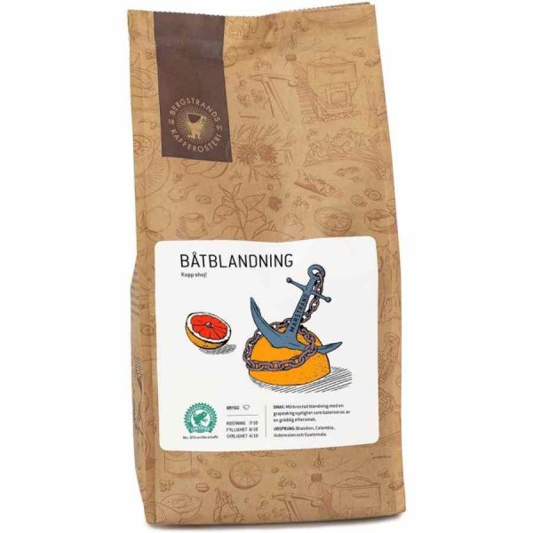 Premium Bergstrands Båtblandning 250g ground coffee blend, bold flavor and rich aroma, perfect for coffee enthusiasts.