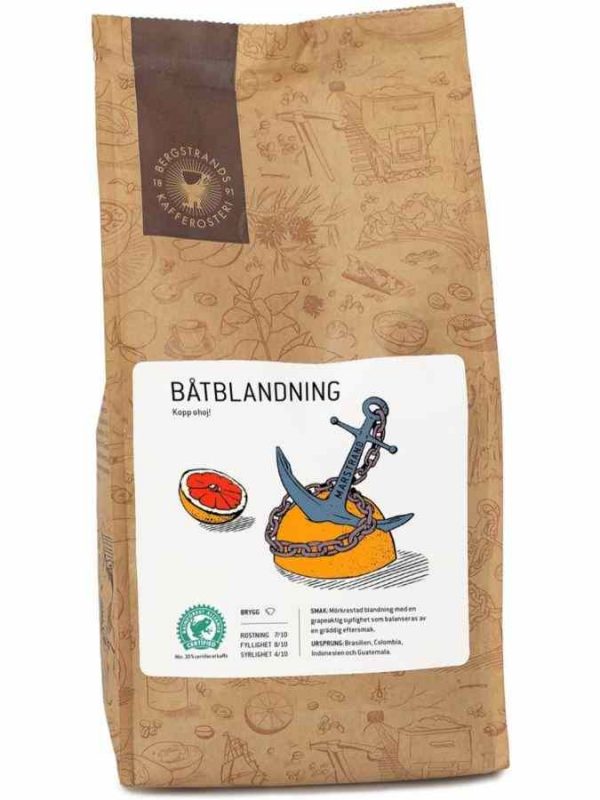 Premium Bergstrands Båtblandning 250g ground coffee blend, bold flavor and rich aroma, perfect for coffee enthusiasts.