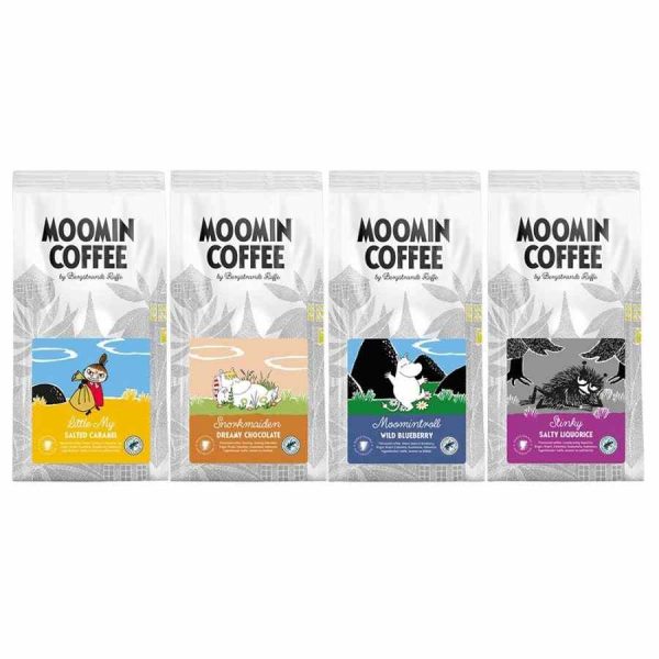 Indulge in Bergstrands Flavored Moomin Coffee Pack - a delightful blend of 4 x 250 g ground coffee. Elevate your coffee experience!