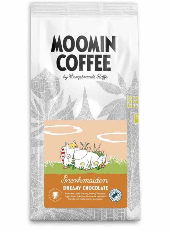 Experience a dreamy sip with Bergstrands Moomin Snorkmaiden Chocolate Flavored Coffee - 250g ground. Indulge in premium quality coffee blend.