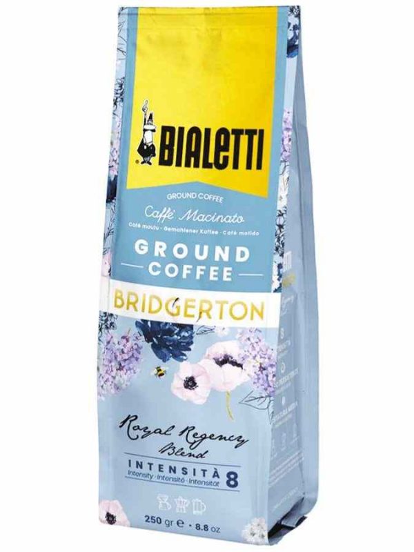 Experience the luxurious aroma of Bialetti Bridgerton Royal Regency Blend Ground Coffee 250g - a regal indulgence for coffee connoisseurs!