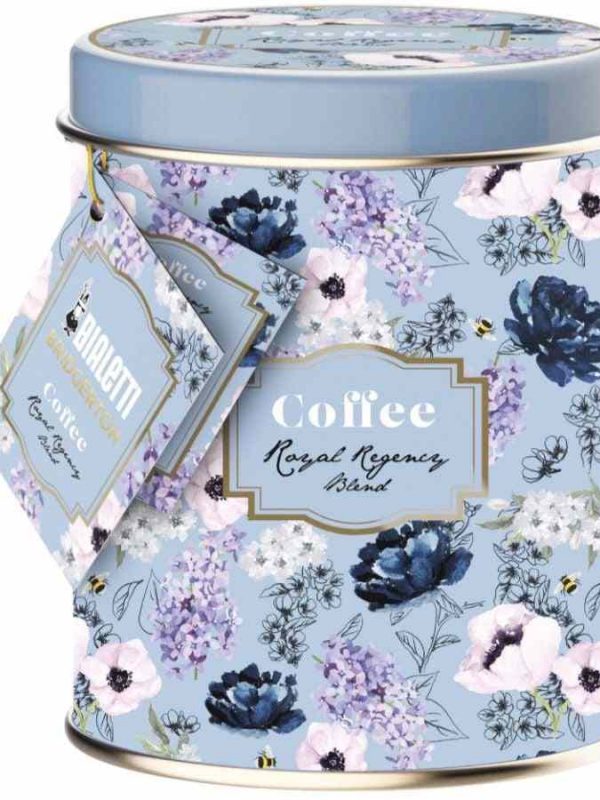 Indulge in the exquisite Bialetti Bridgerton Royal Regency Blend Ground Coffee in a 250g Tin - a taste of luxury in every brew!