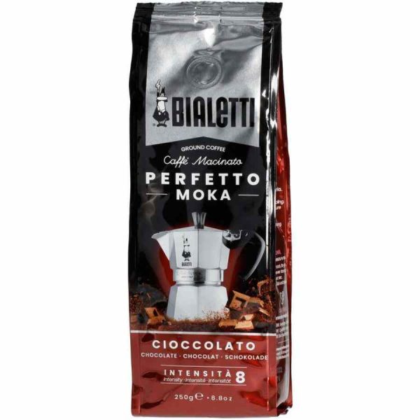 Bialetti Perfetto Moka Chocolate Ground Coffee 250g - Indulge in rich and aromatic chocolate-infused coffee blend for a delightful morning brew.