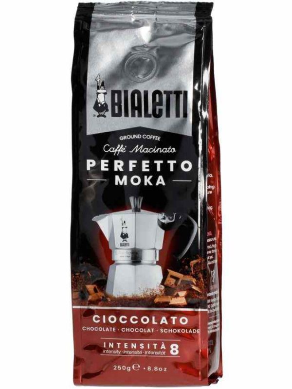 Bialetti Perfetto Moka Chocolate Ground Coffee 250g - Indulge in rich and aromatic chocolate-infused coffee blend for a delightful morning brew.