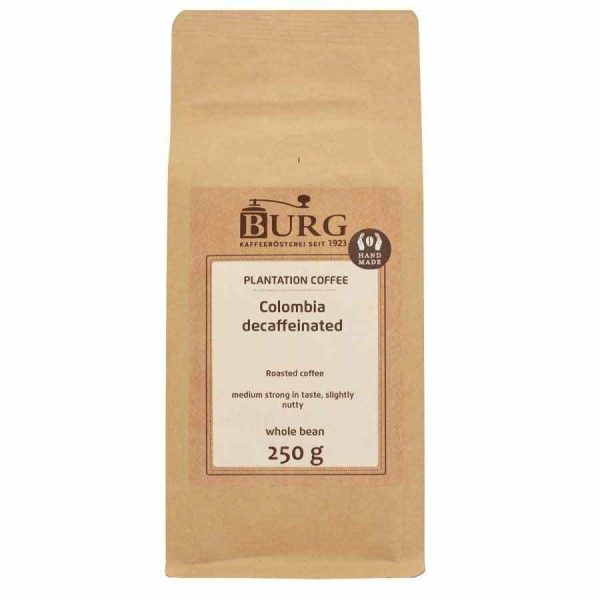 Premium Burg Colombia Excelso Decaffeinated 250g Coffee Beans - Rich flavor and aroma, perfect for a delightful coffee experience!