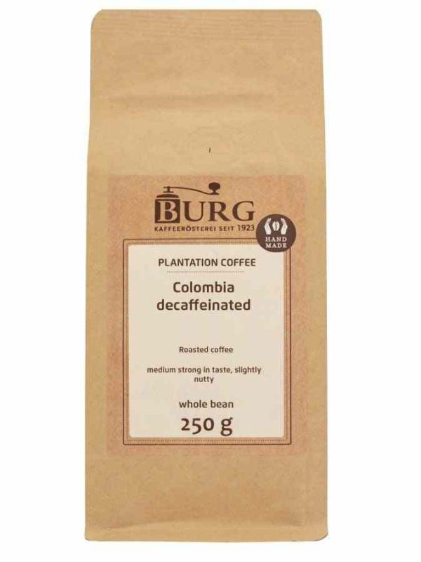 Premium Burg Colombia Excelso Decaffeinated 250g Coffee Beans - Rich flavor and aroma, perfect for a delightful coffee experience!