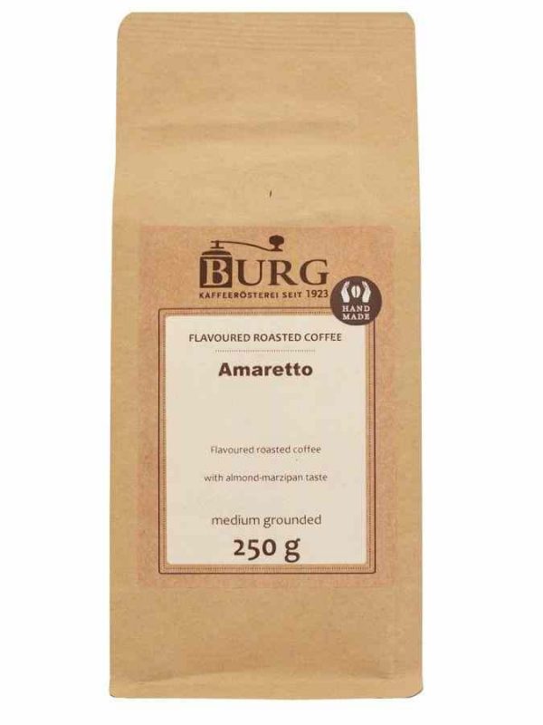 Burg Flavor Coffee: Indulge in the rich aroma of Amaretto with this 250g ground coffee. Elevate your morning brew with this premium blend!