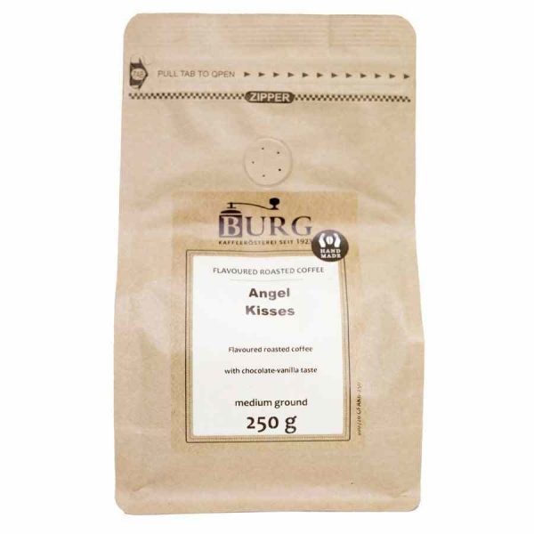 Indulge in the heavenly aromas of Burg Flavor Coffee, Angel Kisses 250 g Ground - a premium blend for a delightful morning ritual.