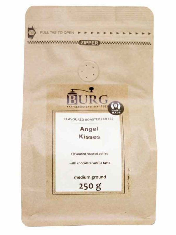 Indulge in the heavenly aromas of Burg Flavor Coffee, Angel Kisses 250 g Ground - a premium blend for a delightful morning ritual.