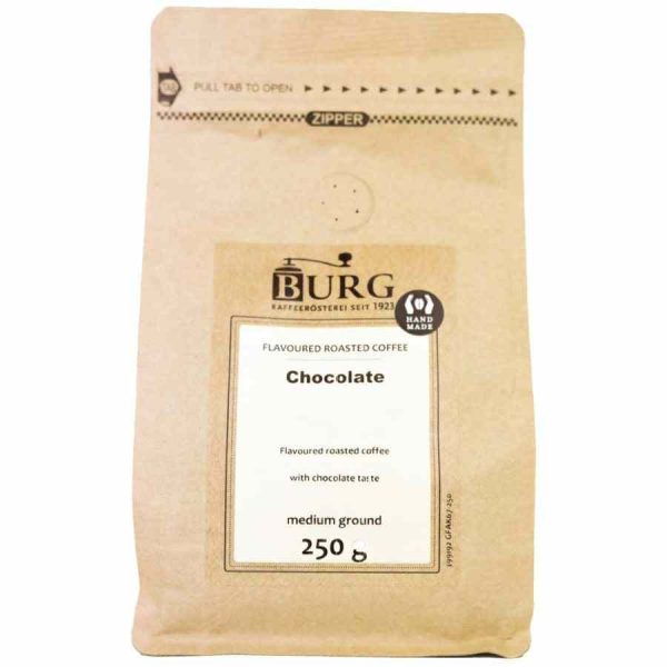 Indulge in Burg Flavor Coffee Chocolate Ground - 250g of Pure Bliss for Your Taste Buds. Premium Quality Coffee Blend perfect for Connoisseurs.