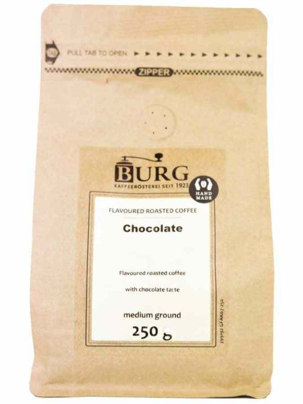 Indulge in Burg Flavor Coffee Chocolate Ground - 250g of Pure Bliss for Your Taste Buds. Premium Quality Coffee Blend perfect for Connoisseurs.