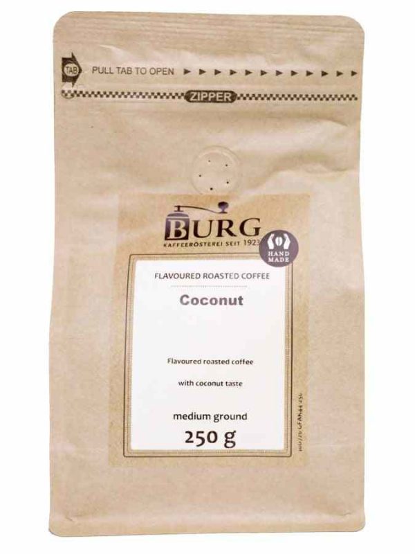 Indulge in the exotic taste of Burg Flavor Coffee with Ground Coconut 250 g - a delightful blend of rich flavors to elevate your mornings!