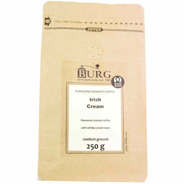 Delight your taste buds with Burg Flavor Coffee, Irish Cream 250g Ground - a rich and indulgent blend to elevate your coffee experience!