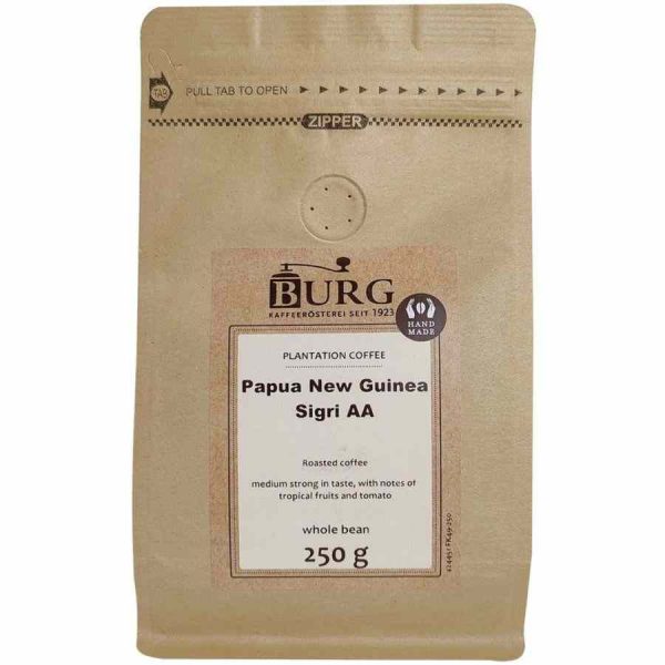 Premium Burg Papua New Guinea Sigri 250g coffee beans - Freshly roasted single origin beans from Papua New Guinea, rich flavor profile.