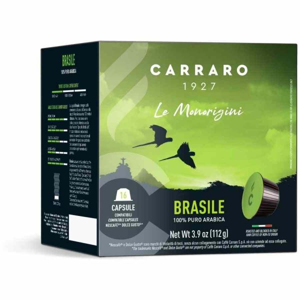 Carraro 1927 Brasile Dolce Gusto Compatible Coffee Capsules - 16 Units | Premium espresso pods for a rich and smooth brew