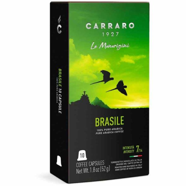 Carraro 1927 Brasile Premium Nespresso Compatible Coffee Capsules - 10 units, rich and aromatic blend for a luxurious coffee experience