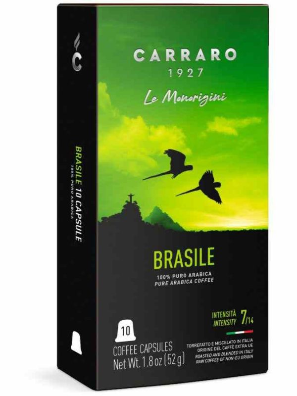Carraro 1927 Brasile Premium Nespresso Compatible Coffee Capsules - 10 units, rich and aromatic blend for a luxurious coffee experience