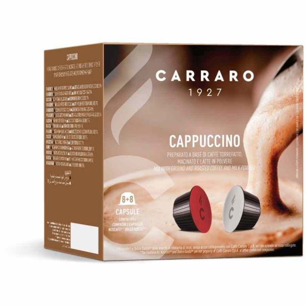 Premium coffee capsules for Carraro 1927 Cappuccino Dolce Gusto®, 8 + 8 units - rich flavors for true coffee aficionados