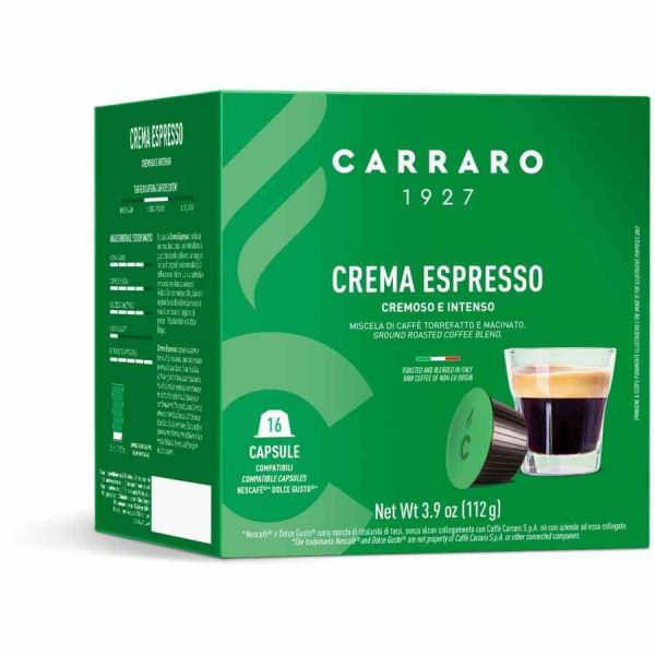 Premium Coffee Capsules for Carraro 1927 Crema Espresso Dolce Gusto® - 16 Count | Rich and Smooth Espresso Pods for Home Brewing