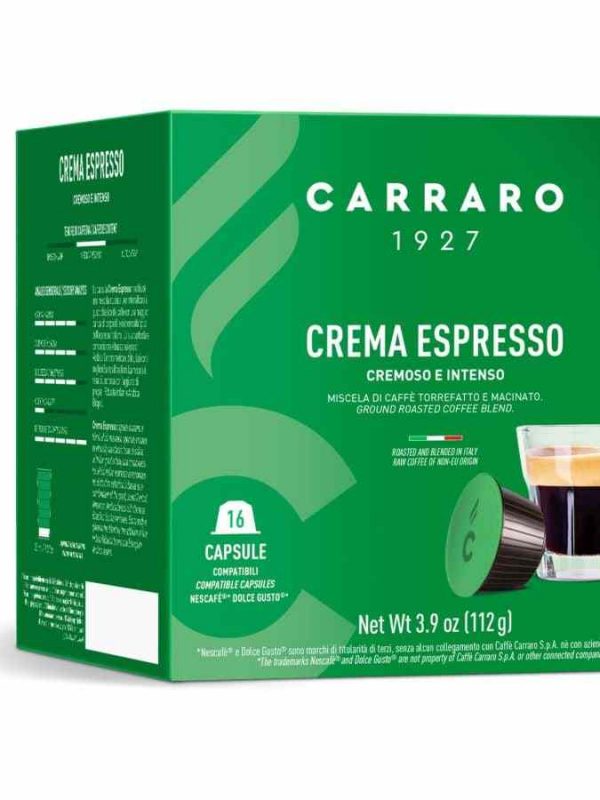 Premium Coffee Capsules for Carraro 1927 Crema Espresso Dolce Gusto® - 16 Count | Rich and Smooth Espresso Pods for Home Brewing