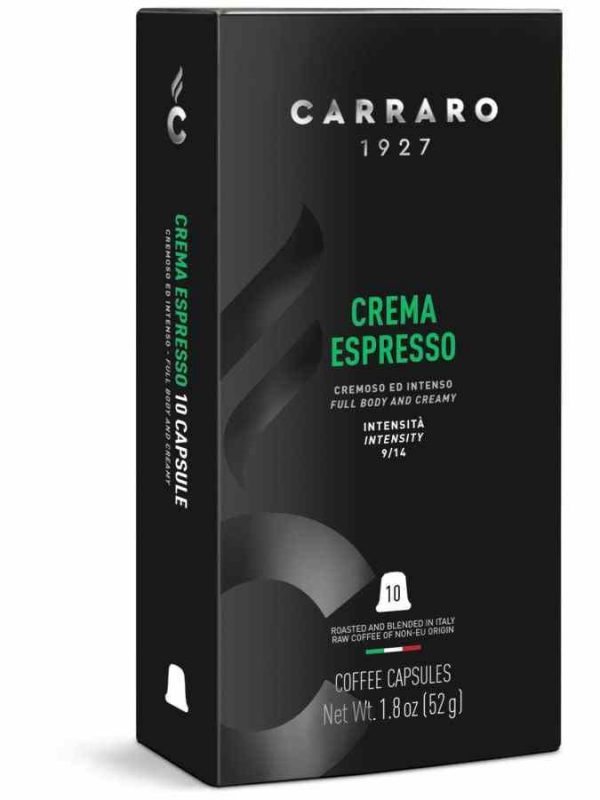 Indulge in gourmet coffee with Carraro 1927 Crema Espresso Premium Nespresso-compatible capsules, a pack of 10 units. Enjoy luxury at home!