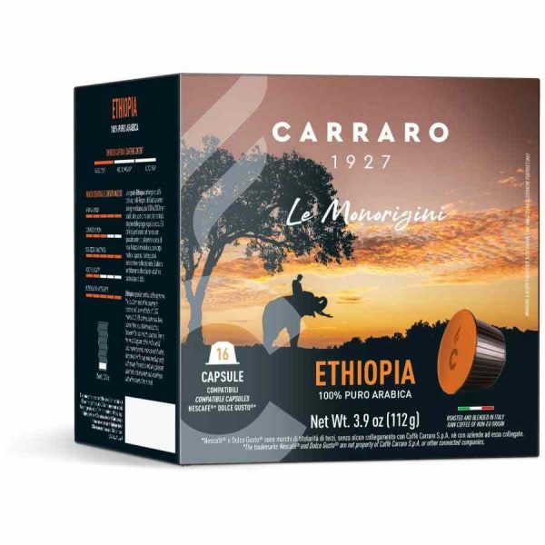 Indulge in rich Carraro 1927 Ethiopia Dolce Gusto® Compatible Coffee Capsules - 16 Count. Enjoy premium coffee at home!