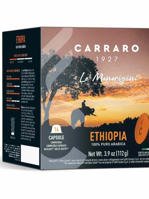 Indulge in rich Carraro 1927 Ethiopia Dolce Gusto® Compatible Coffee Capsules - 16 Count. Enjoy premium coffee at home!