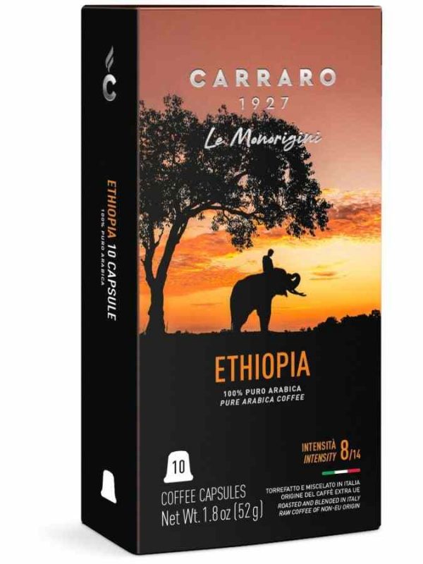 Premium Nespresso-compatible Carraro 1927 Ethiopia coffee capsules, 10 units, exquisite flavor, ideal for coffee enthusiasts