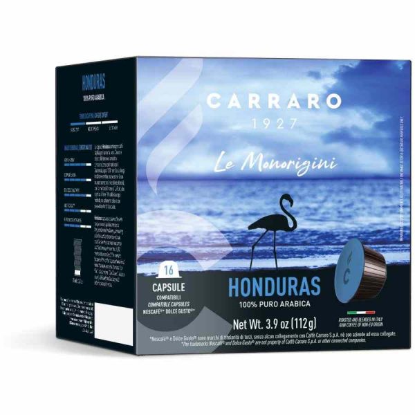 Indulge in rich flavors with Carraro 1927 Honduras Dolce Gusto® Compatible Coffee Capsules, 16 Count. Enjoy premium coffee at home!